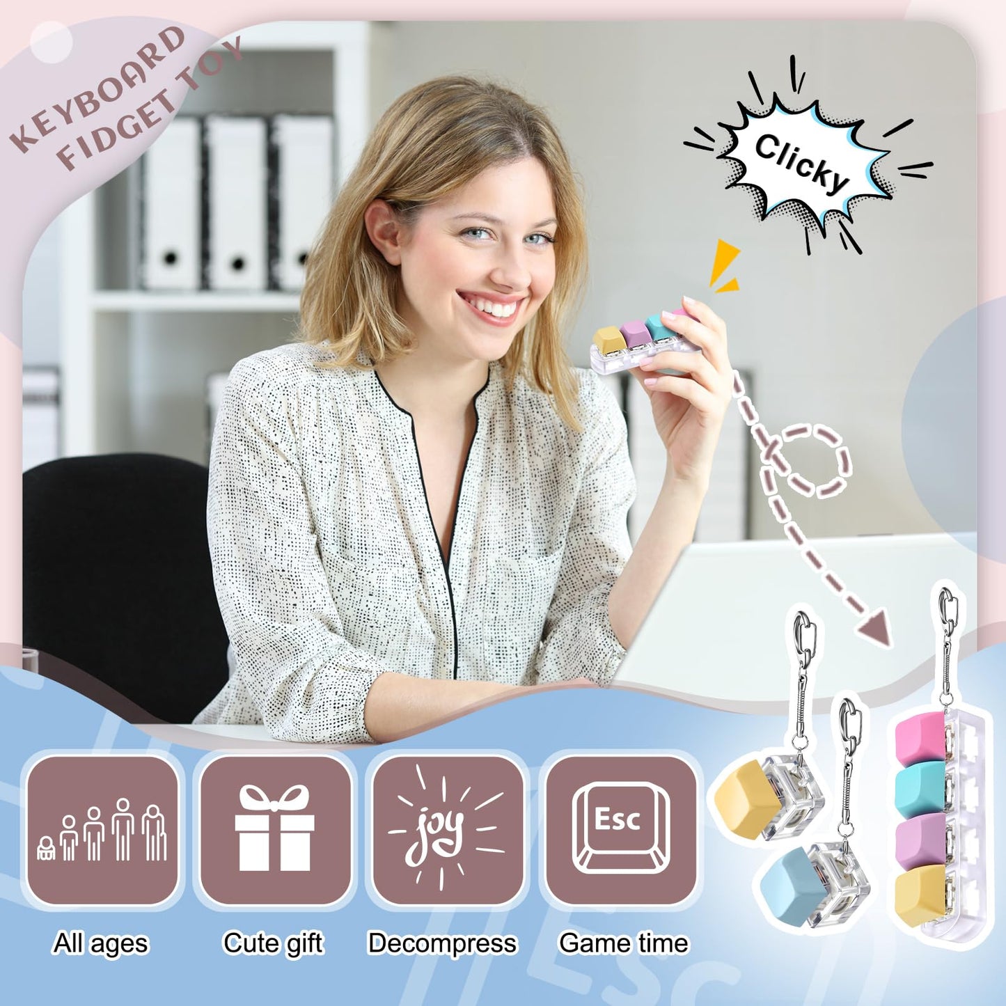 Taiyin Keyboard Fidget Toy Decompression Toys Keyboard Clicker Toy Keyboard Cube Toy Mechanical Key Toy Keyboard Button Stress Relief for mature-themed Gifts to Relief Pass Time