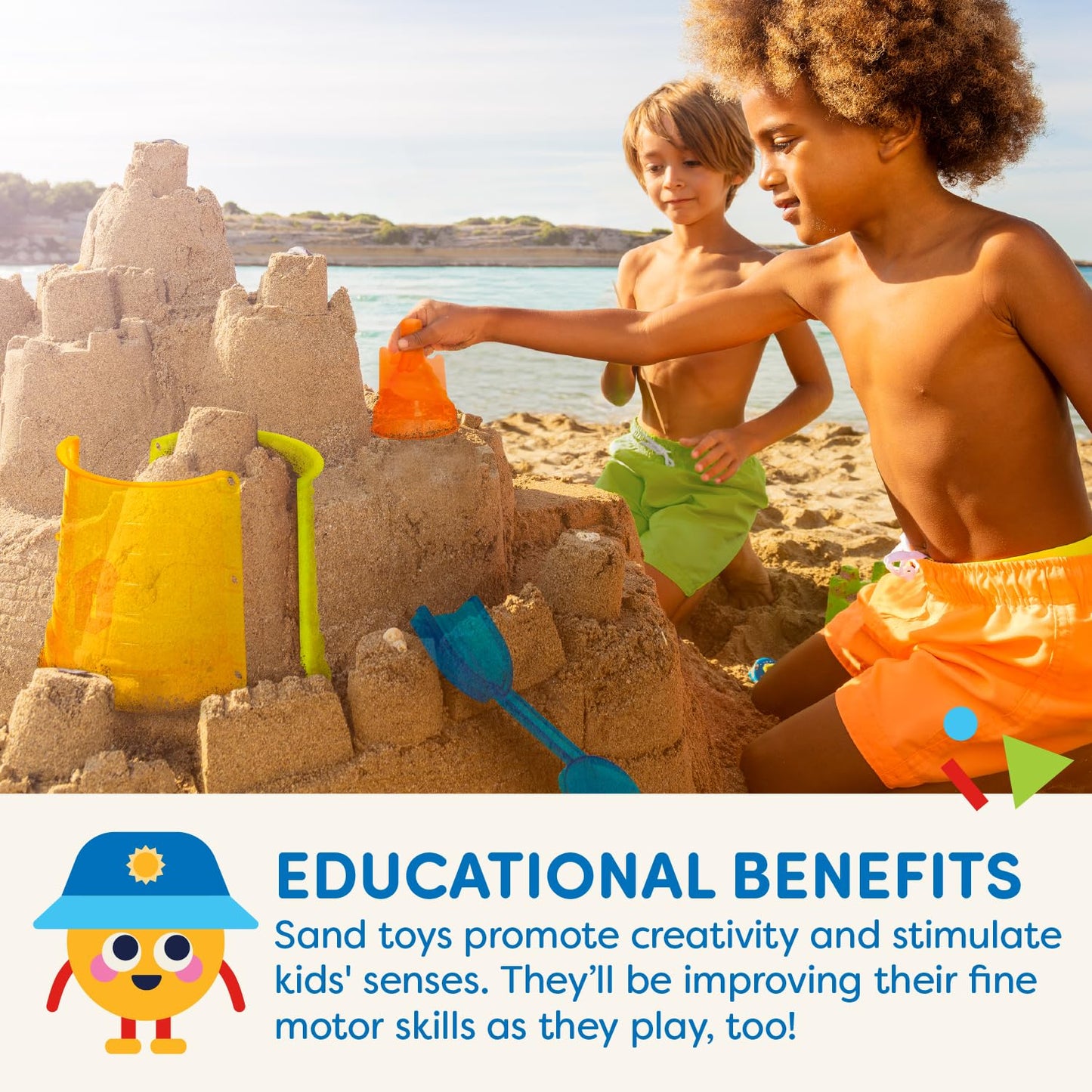 Battat Sand Toys for Kids - 11-Piece Large Sandcastle Building Kit with Molds & Shovel - Outdoor Sandbox Play Set for Ages 3+ - Multicolor