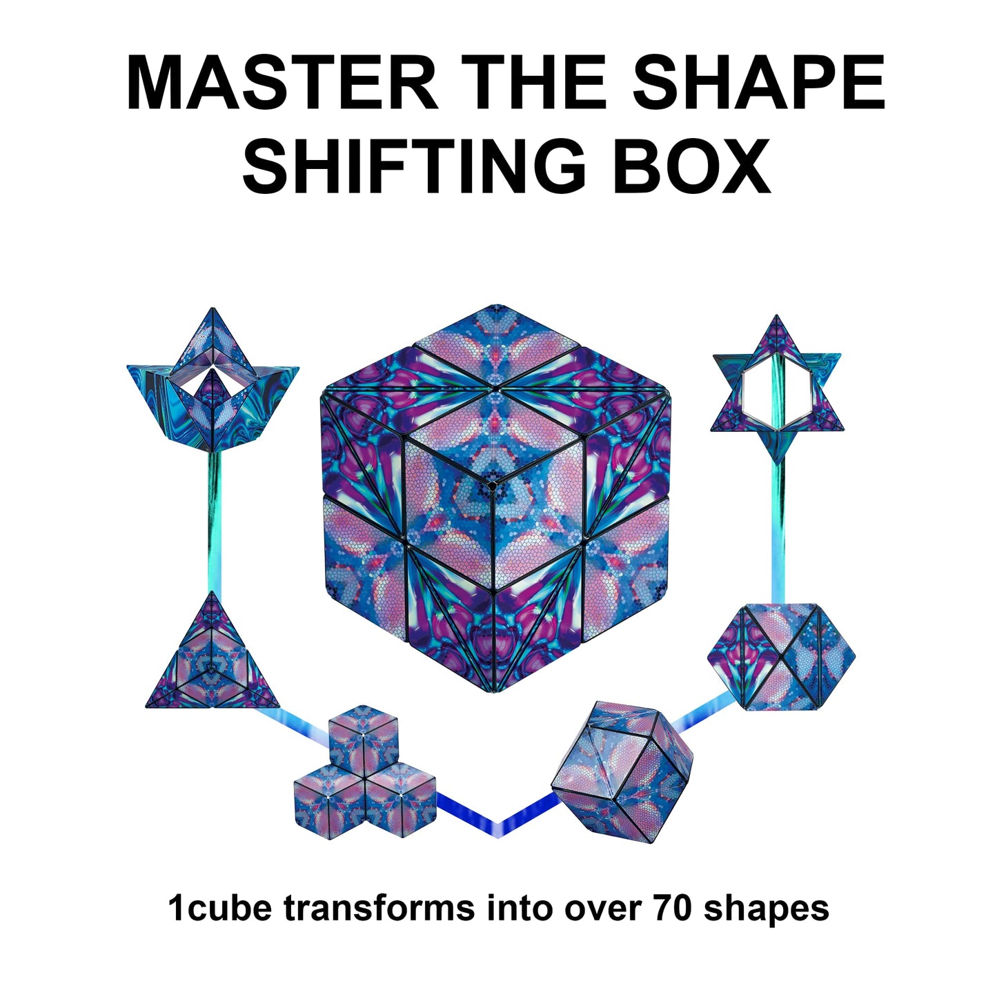 Shashibo Shape Shifting Box - Award-Winning, Patented Fidget Cube W/ 36 Rare Earth Magnets - Transforms Into Over 70 Shapes, Download Fun In Motion Toys Mobile App (Artist Series - Mystic Ocean)
