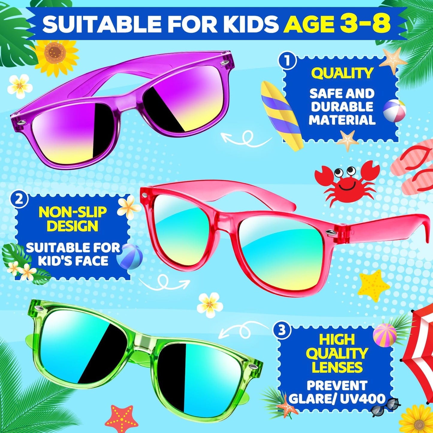 Joycover 16 Pack Kids Sunglasses Bulk, Kids Sunglasses Party Favor, Translucent Sunglasses For Kids With Uv 400 Protection, Part
