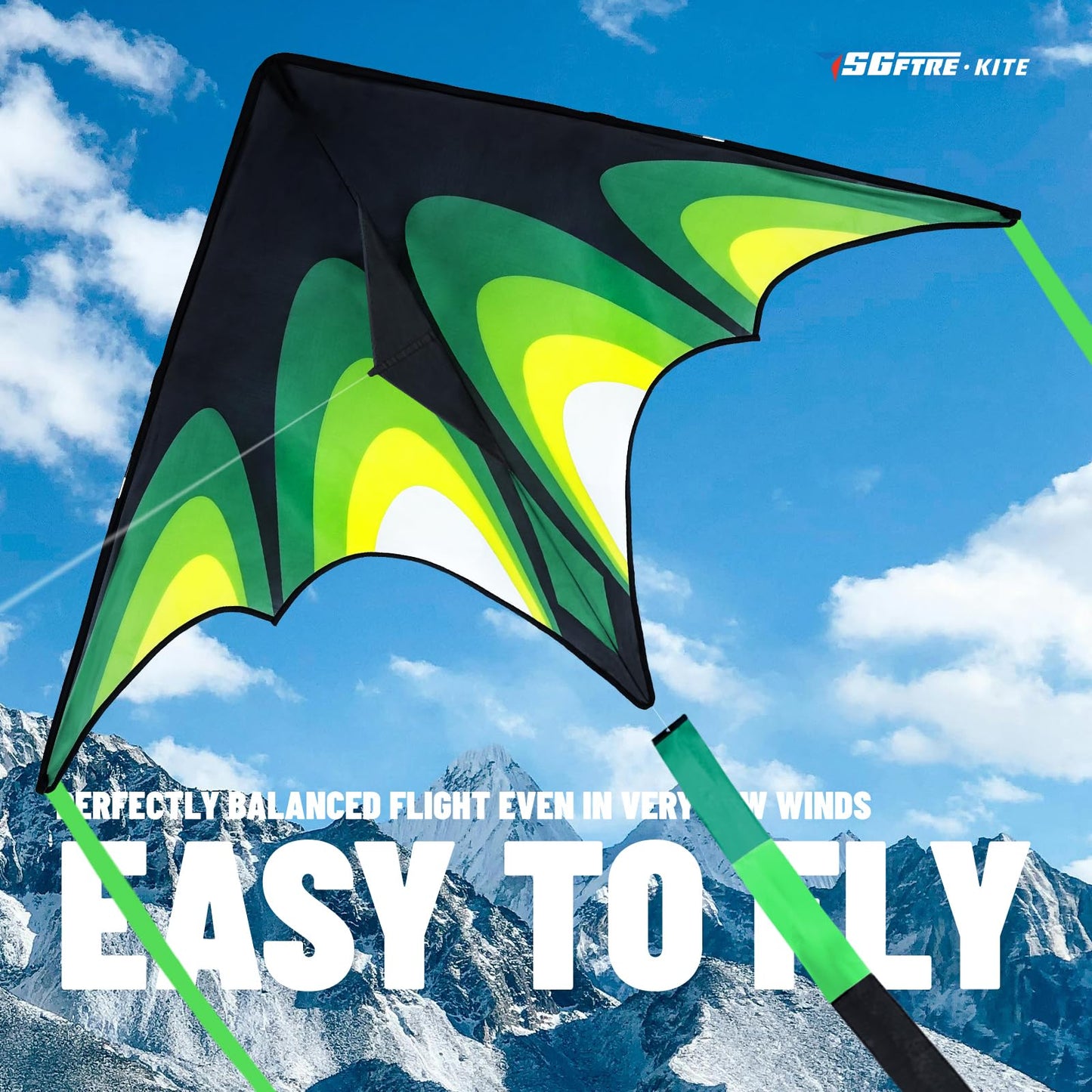 Sgftre Green Huge Delta Kite Easy To Fly,Single Line String With Tail For Beach Flying Kites For Kids And Adults Kites Outdoor T