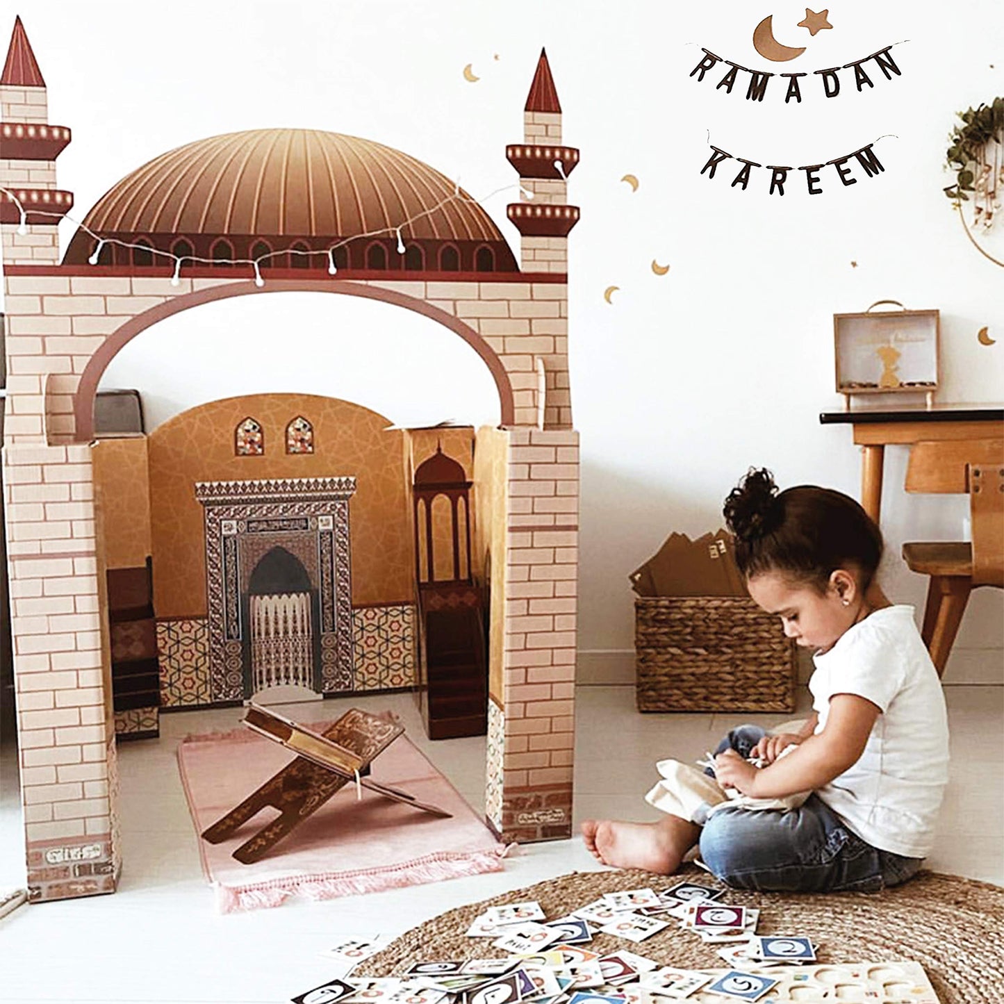 My Portable Cardboard Playhouse Masjid For Muslim Kids-Educational Interactive Toy For Learning Praying,Quran Book,Pray And Isla