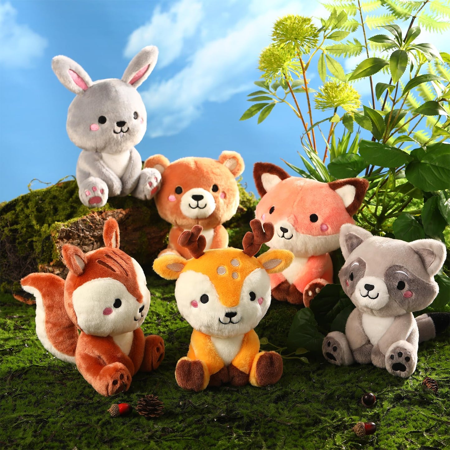 Roundfunny 6 Pcs Woodland Animals Plush Toys 7 Inch Bear Rabbit Squirrel Deer Raccoon Fox Stuffed Animals For Birthday Gift Baby