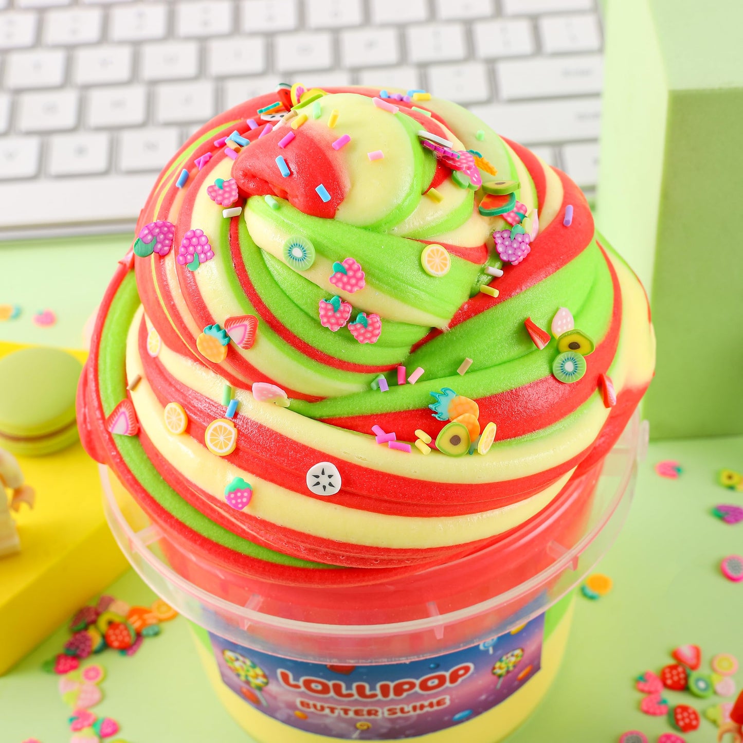 Big Bucket Premade Tri-Colored Red Green And Yellow Butter Slime, Non Sticky, Super Soft Sludge Toy, Birthday Gifts And Party Fa