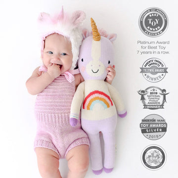 Cuddle + Kind Zoe The Unicorn Regular 20'' Hand-Knit Doll - 1 Doll = 10 Meals, Fair Trade, Heirloom Quality, Handcrafted In Peru