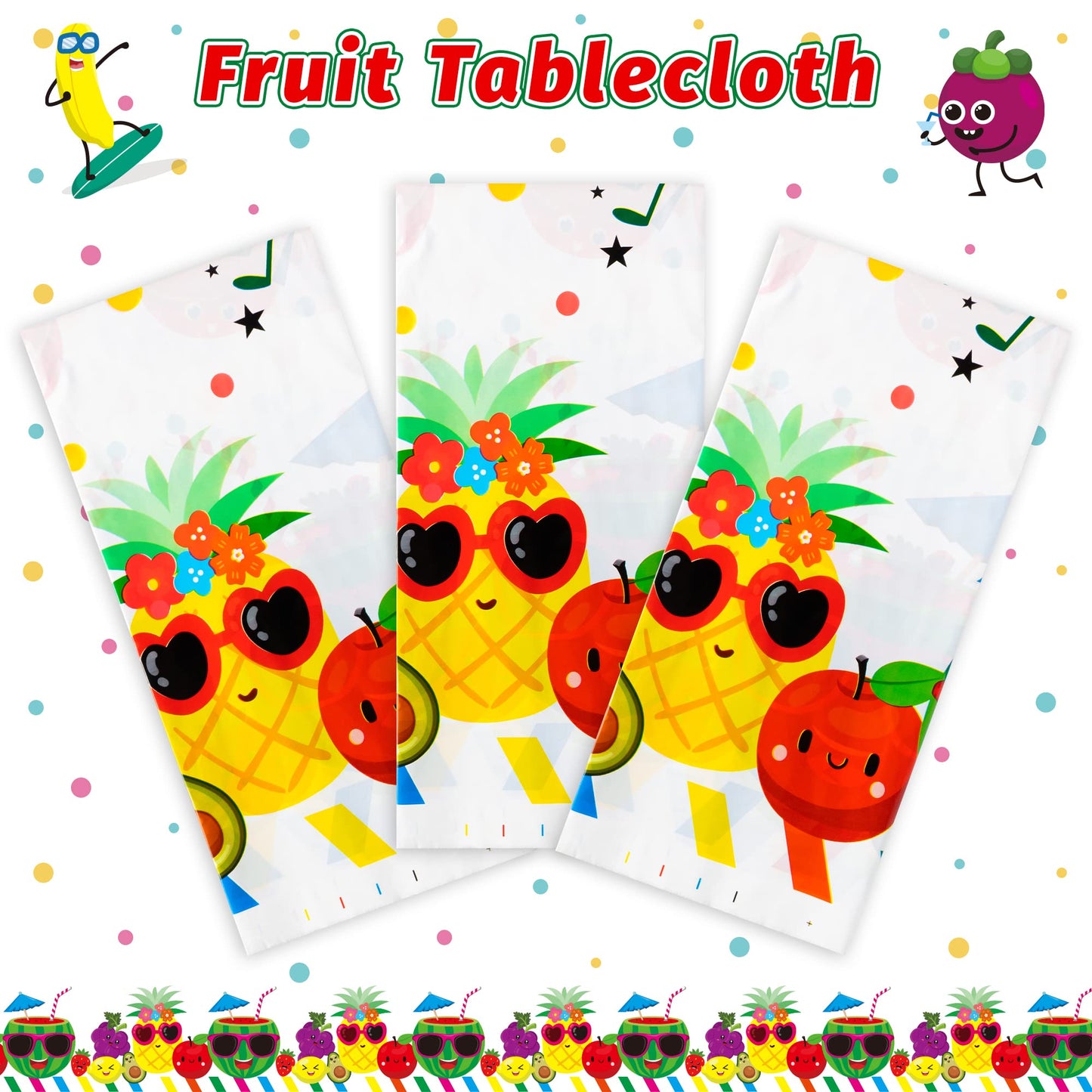 Bkeecten 3 Packs Fruit Theme Table Cover Decorations Watermelon Pineapple Disposable Plastic Tablecloths For Kids Birthday Baby