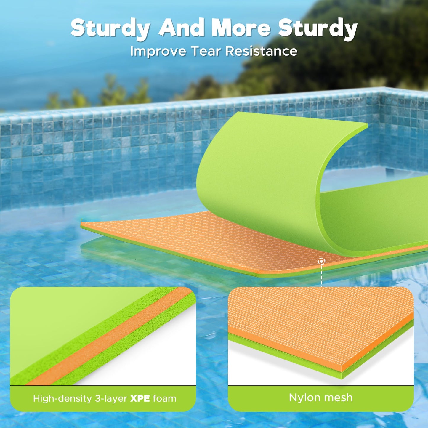 WARMOUNTS Lily Pad Floating Mat for 2 People, 8 x 4 FT Floating Mat Holds 360 Lbs, 3-Layer Tear-Resistant XPE Foam Floating Wate
