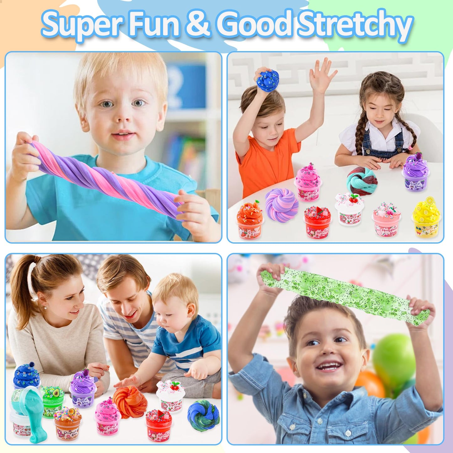 Okaybee 32 Fl Oz Big Premade Slime Kit, 12 Pack Slimes Includes 6 Butter Slime & 6 Clear Crystal Slime, 38 Pcs Slime Pack With S