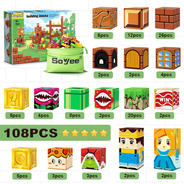 108Pcs Magnetic Blocks Building Toys - Build Mine Magnet World Game Adventure Set 1'' Magnet Building Blocks Cubes Boys Girls Toys Ages 3-5 4-6 5-7 6-8 Kids Gifts For 3-12 Years Old