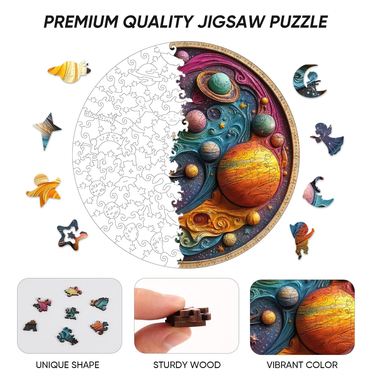Wooden Puzzles for mature-themeds Solar System t Wooden Jigsaw Puzzles Unique Shape mature-themed Puzzles Irregular Wood Creative Gift for mature-themeds and Kids Family Game(11.1 * 11.2 in-200pcs)