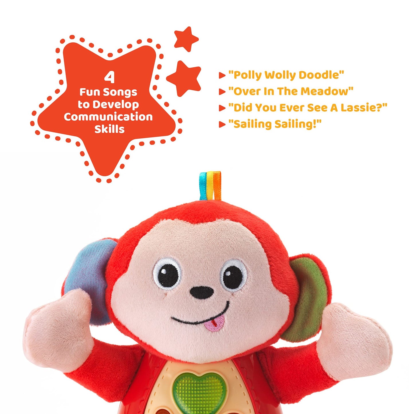 Kiddolab Musical Monkey Plush Toy - Soft Stuffed Animal With Light-Up Buttons And Melodic Nursery Songs For 3+ Month Old Babies