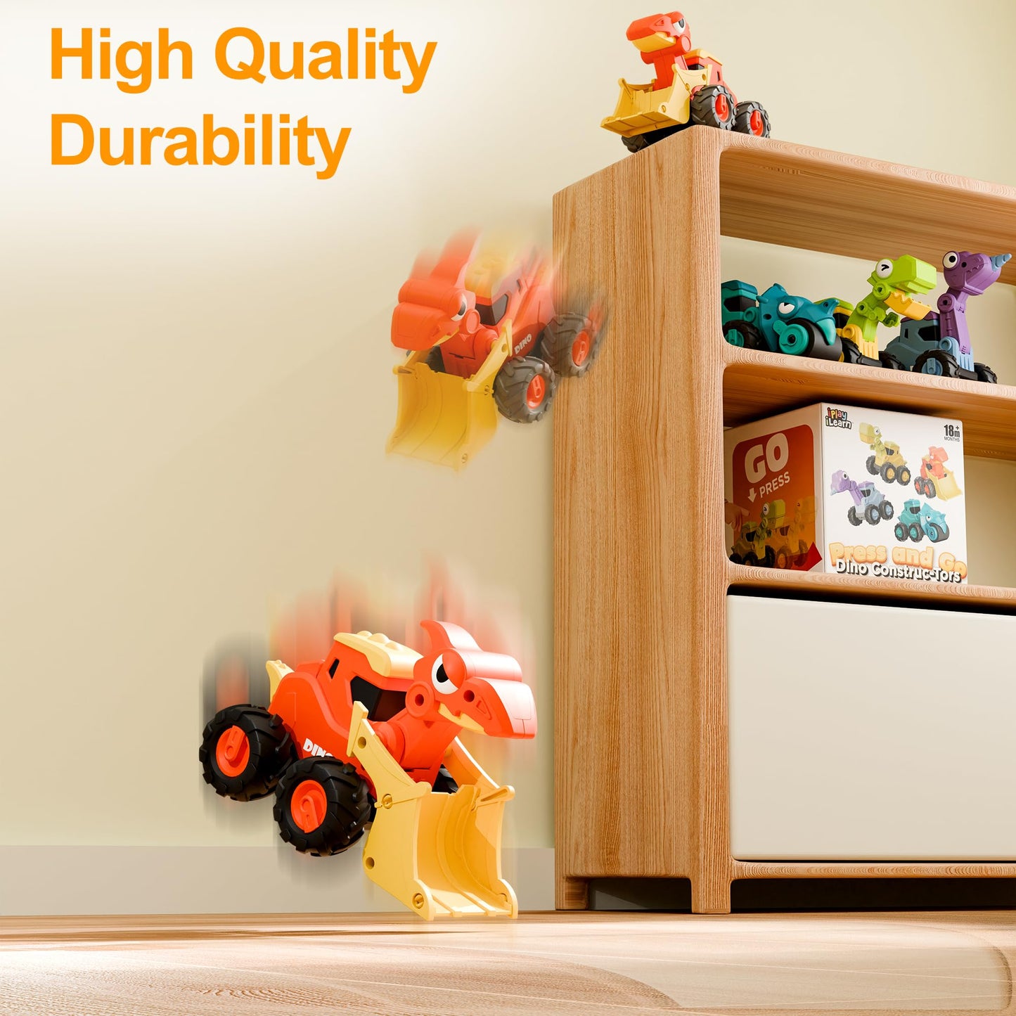 iPlay, iLearn Dinosaur Truck Toys for Toddlers, Boys Dino Press Go Racing Cars, Kids Construction Sandbox Vehicles Playset, Baby