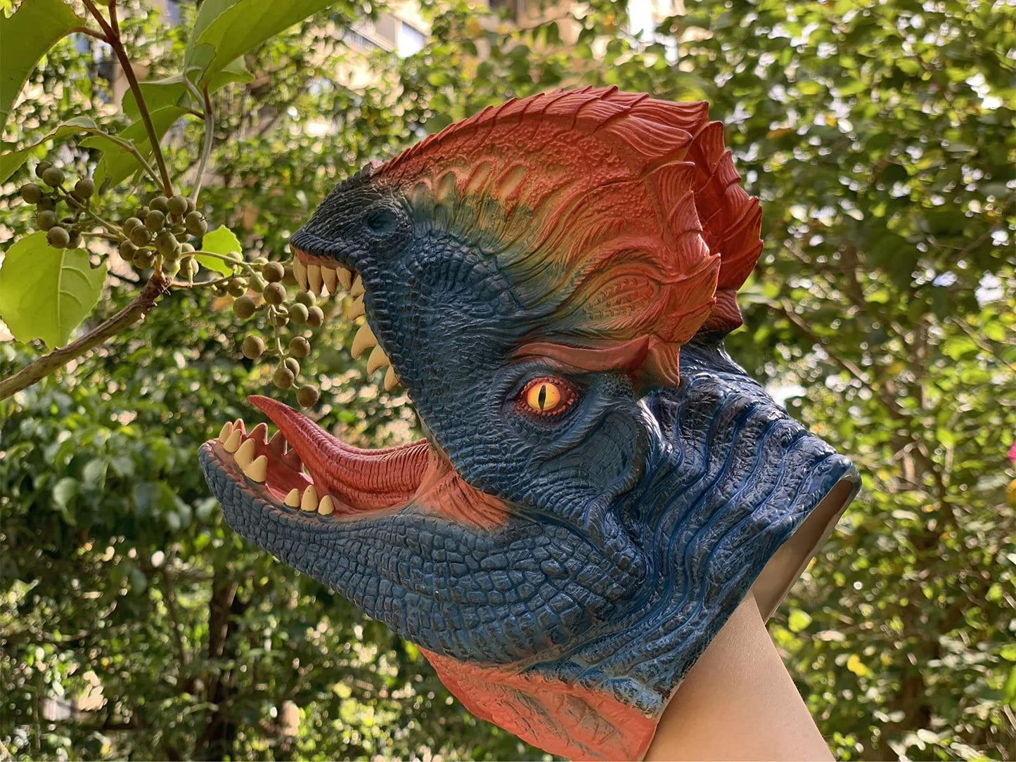 Gemini&Genius Dinosaur Toys Dilophosaurus Hand Puppets Halloween Scary Toys Soft Rubber Role Play Animal Head Puppets, Toy Gifts