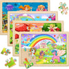 Wooden Puzzles for Kids Ages 4-6, 4 Pack with 24 Pieces Unicorn, Mermaid, Princess, Elf Wooden Puzzles for Toddlers Set, Educati