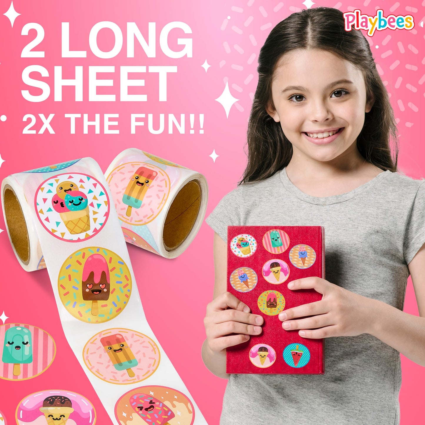 Playbees Ice Cream Parlor Stickers For Kids - 200 Pack Of Sweet-Themed Designs - Ideal For Diy Arts And Crafts, Scrapbooking, Te