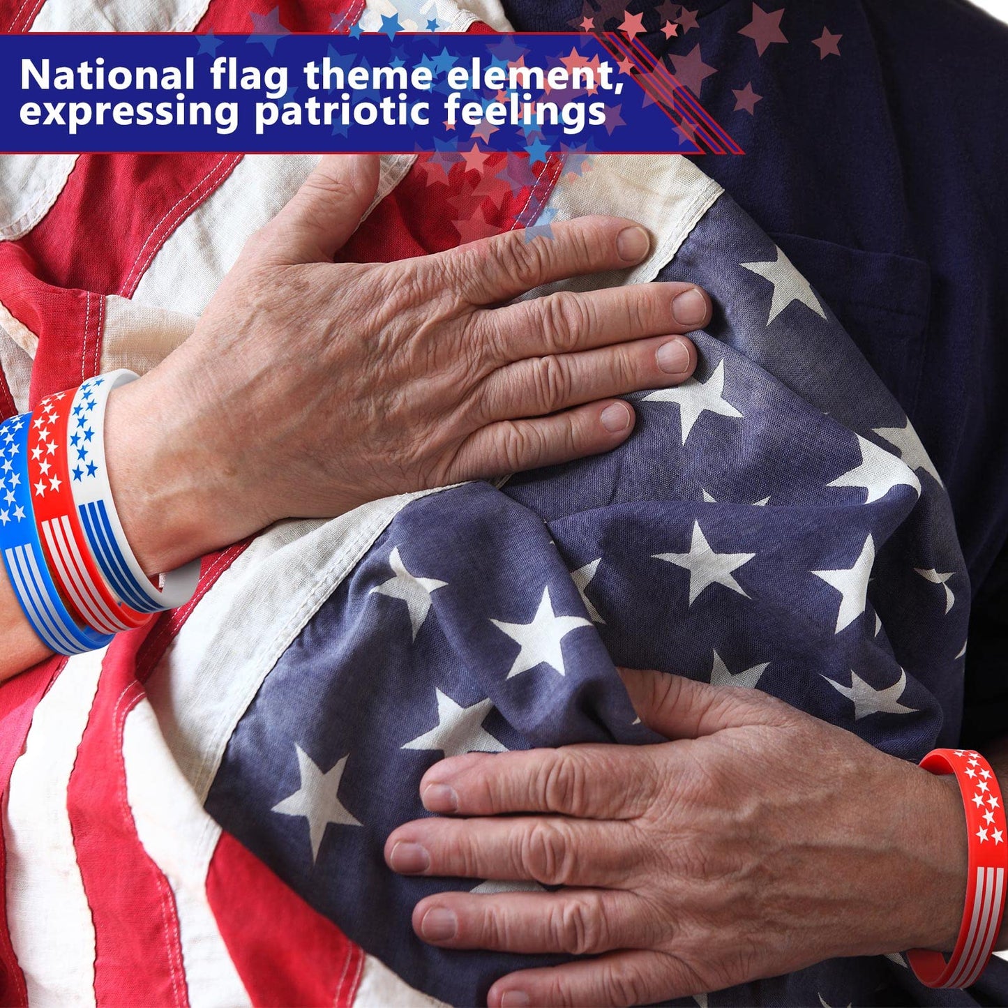 48 Pcs 4th of July Bracelets USA American Flag Bracelets Red White and Blue Bracelet Wristbands, Patriotic Silicone Bracelets fo