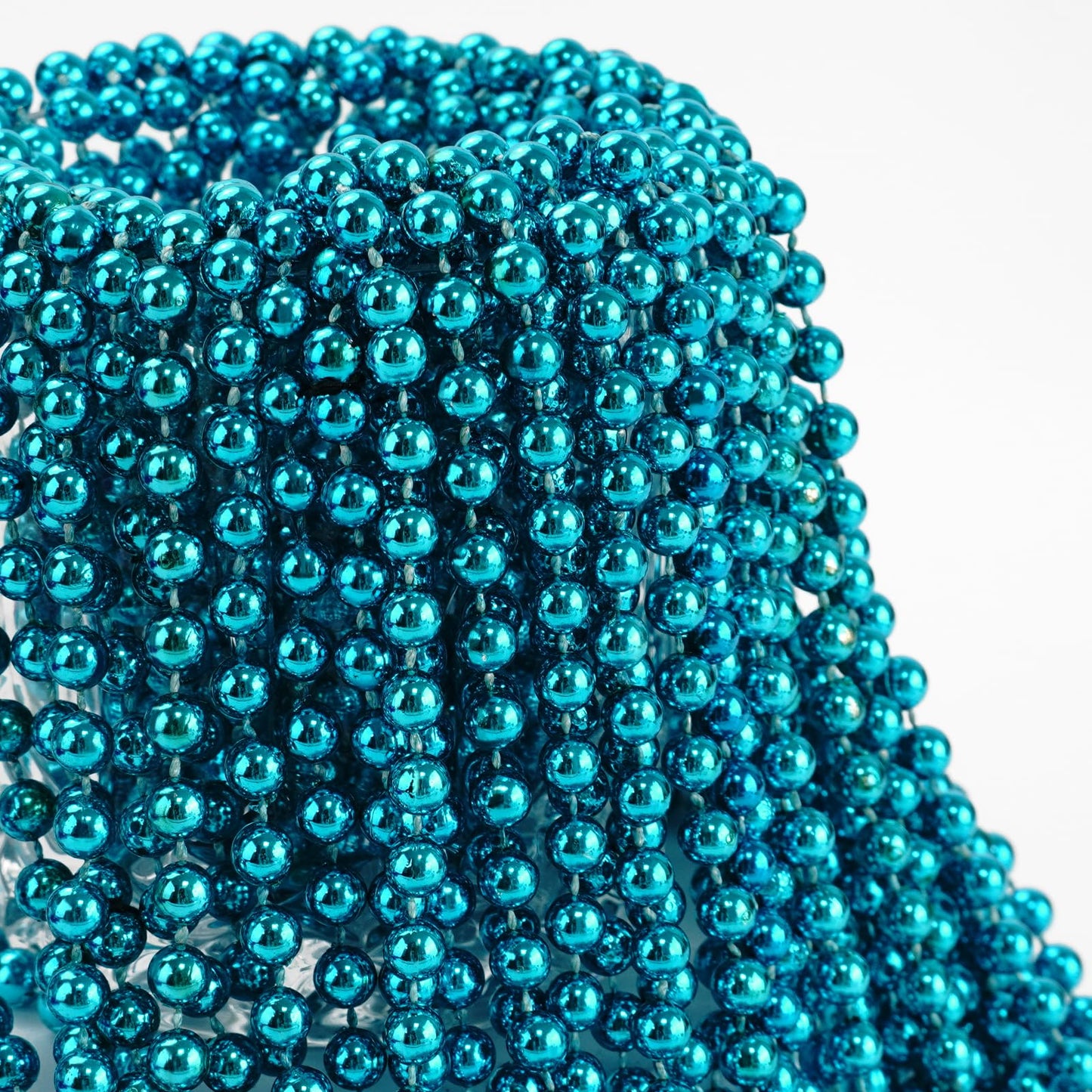Saiaokj 16Pcs Teal Plastic Round Beaded Necklaces, 33Inch Mardi Gras Party Decoration Supplies