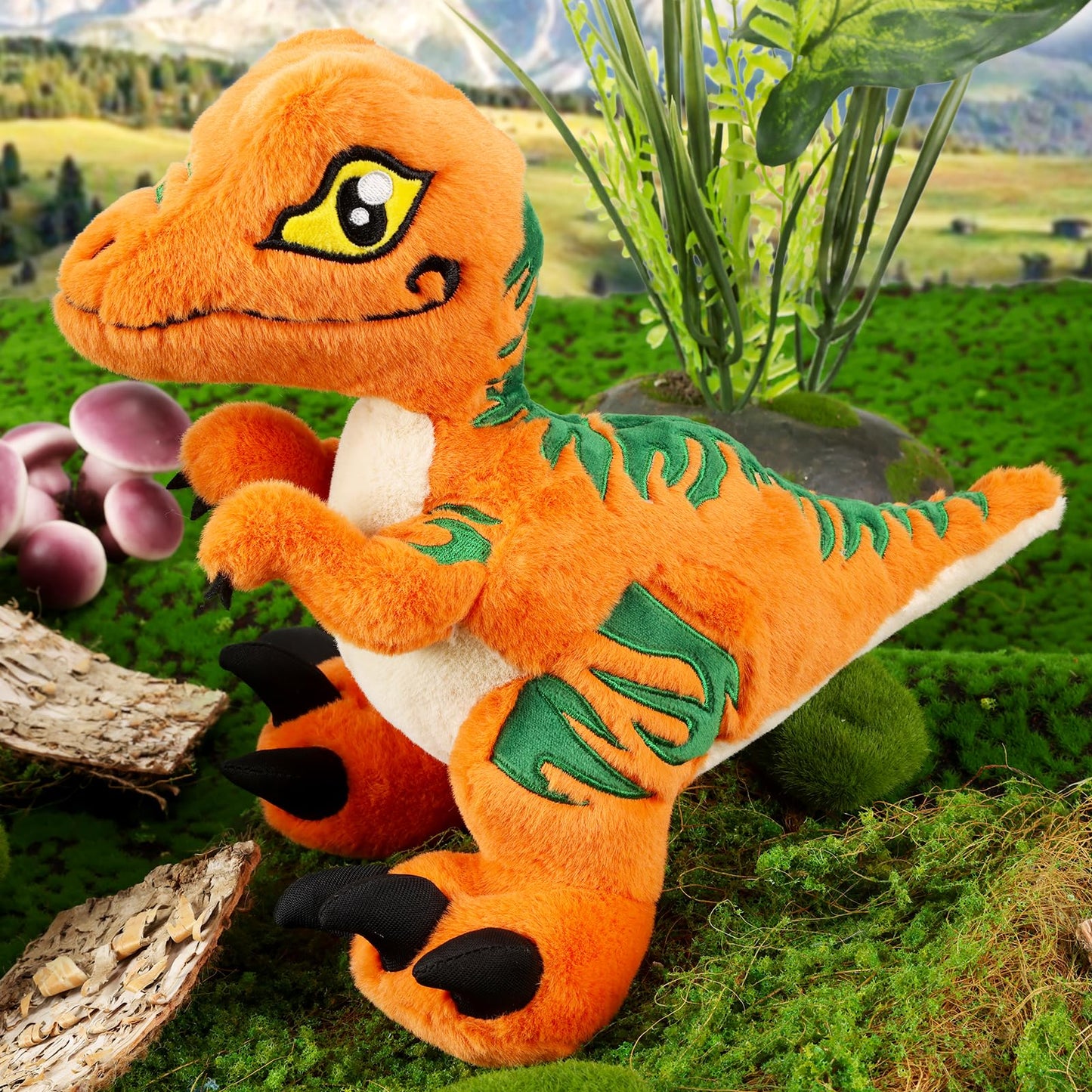 Tcbunny Baby Dinosaur 12' Bedtime Stuffed Animal Plush Toy, Kid'S Gifts For Boys, Girls, Birthday, Valentine, Christmas, Veliciraptor - Orange