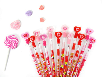 TINYMILLS 24 Pcs Valentines Day Heart Multi Point Pencils Party Favors Goodie Bag Stuffers Classroom Exchange Valentines Day P