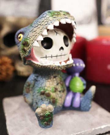 Ebros Larger Furry Bones Rex The Tyrannosaurus And Purple Dinosaur Doll Voodoo Skeleton Figurine 4' Tall Collectible Furrybones Skulls Skeletons In Halloween Costume Statue