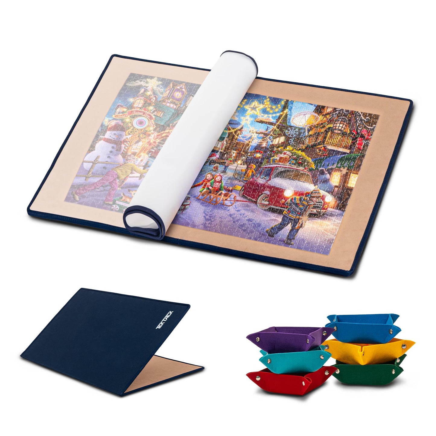 Tektalk Foldable Jigsaw Puzzle Board with 6 Color Sorting Trays, TPU Dustproof Cover, Non-Slip Surface, Up to 1500 Pieces - Khak