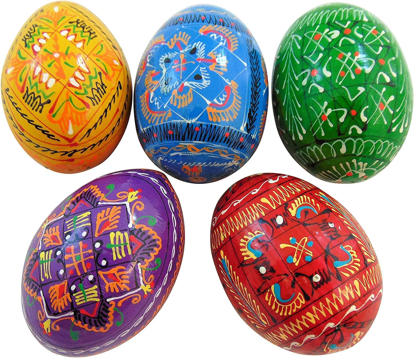 Westmon Works Ukrainian Wooden Pysanky Easter Eggs Handmade And Painted In Ukraine, Set Of 5
