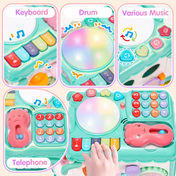 Baby Gift For 1-2 Year Old Girl, 10-In-1 Montessori Toys Bus For Baby 6-12-18 Months+, First Christmas And Birthday Gifts, Blue