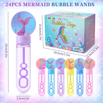 Winrayk 24Pcs Mermaid Bubble Wands For Kids Bubbles Party Favors Big Bubbles Bulk Mermaid Party Favors Birthday Supplies Valentine Gift Christmas Toy Easter Wedding Mermaid Bubbles Goodie Bag Stuffers