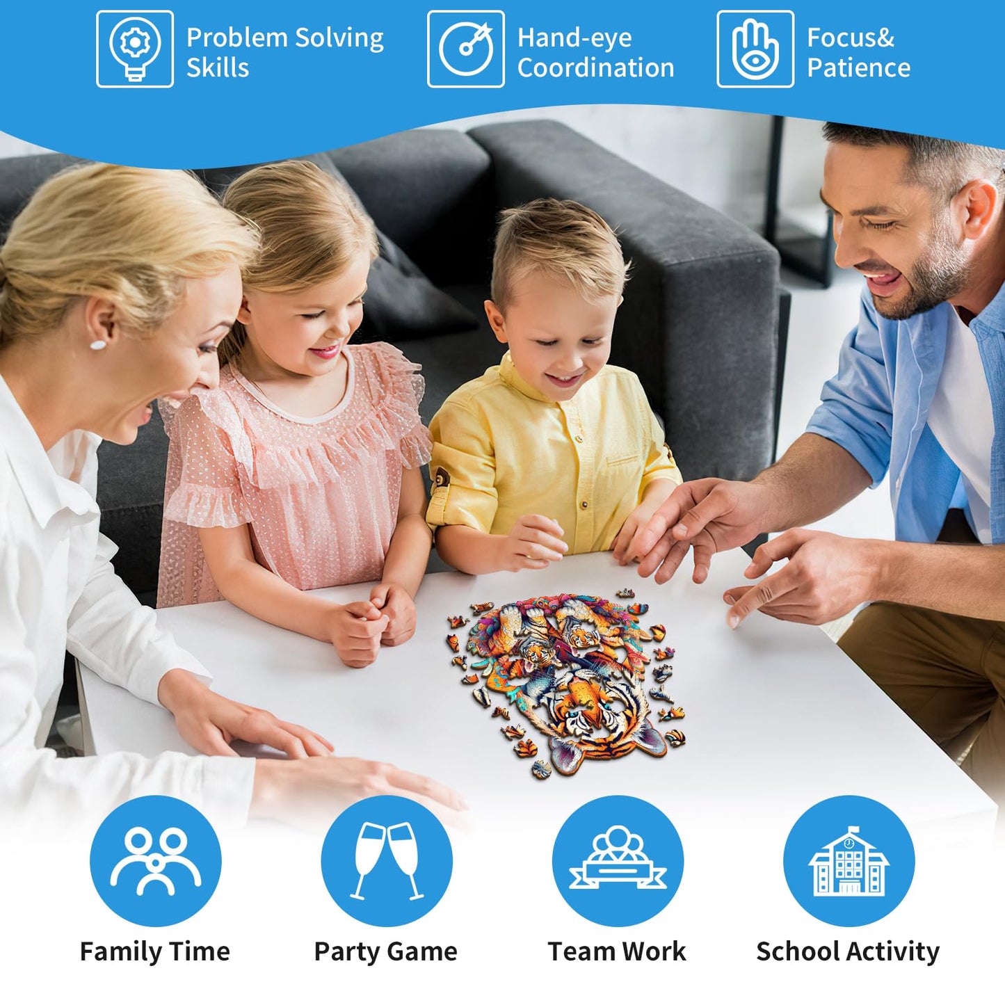 Woodemon Wooden Puzzles For Adults, Tiger Family (L-270Pcs) Wooden Jigsaw Puzzles Kids, 13 * 13.8In Unique Shaped Animal Wood Puzzles Adults, Xmas Christmas Puzzle Birthday Gift Family Puzzles Game