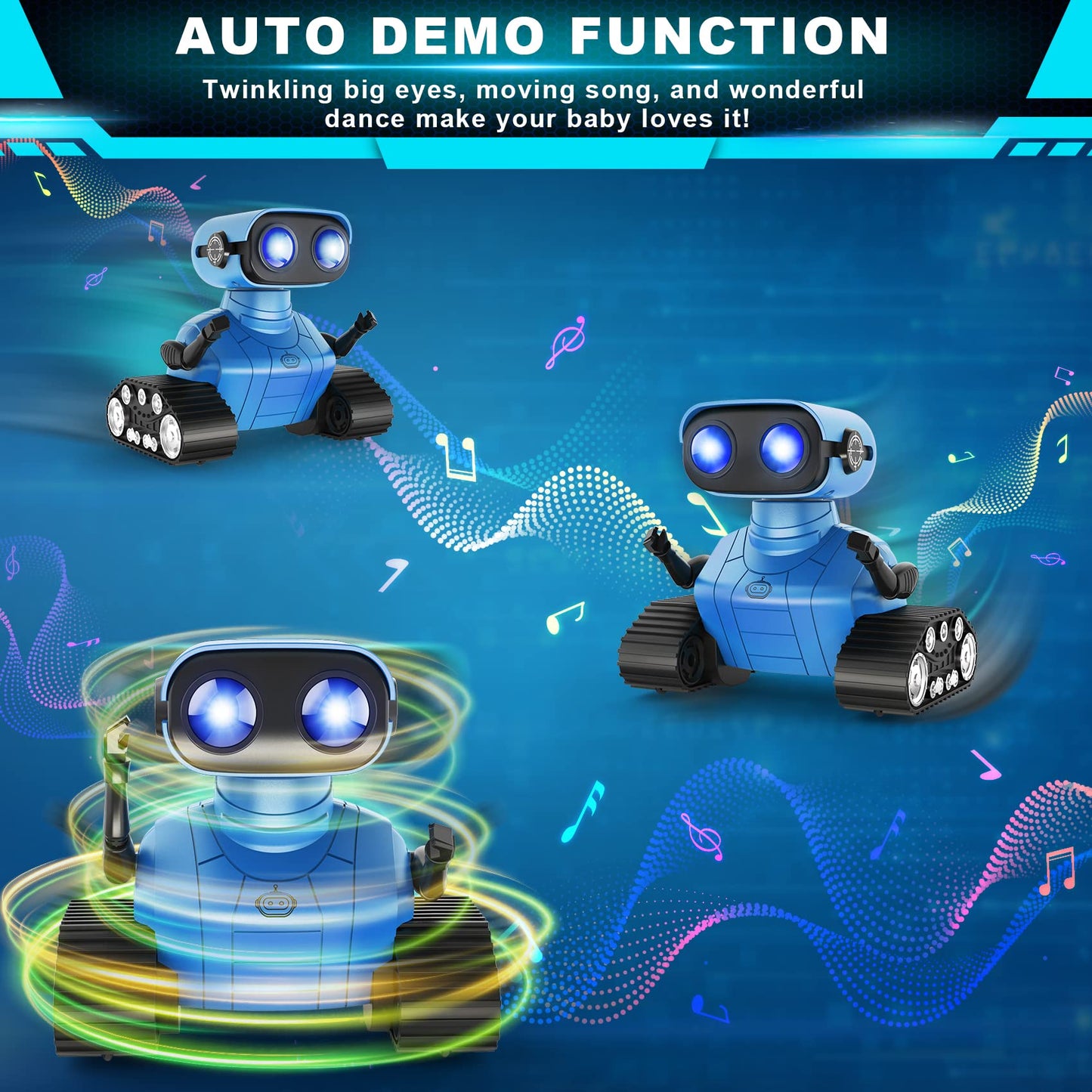 Hamourd Robot Toys for Boys Girls, Rechargeable Remote Control Emo Robots with Auto-Demonstration, Flexible Head & Arms, Dance M