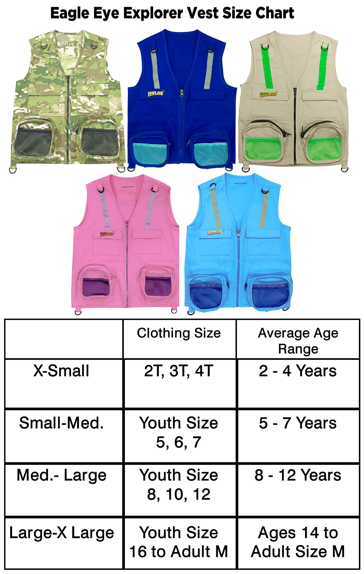 Eagle Eye Explorer Kids Cargo Vest Set (Dark Blue, X-Small)