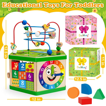 Wooden Activity Cube For 12-18 Month, 1 Year Old Boys & Girls, 7-In-1 Stem Montessori Early Developmental Learning Toys For Kids