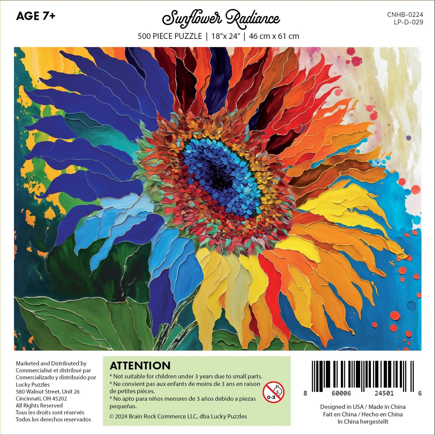 Lucky Puzzles 'Sunflower Radiance' | 500 Piece Jigsaw Puzzle For Adults | Colorful Flower Artwork | Challenging And Fun Activity