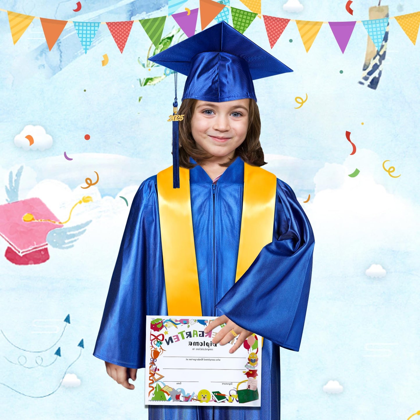 Mukum Kindergarten Graduation Cap and Gown Set with Tassel 2025 Charms Graduations Stoles for Kid Preschool Kindergarten