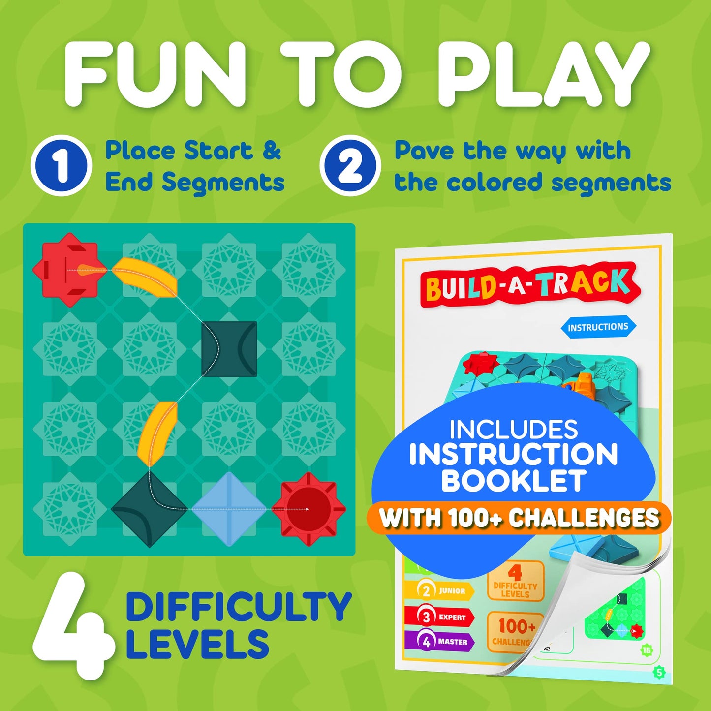 Cooltoys Build-A-Track Brain Teaser Puzzles For Kids Ages 4-8 - Educational Smart Logic Board Game For Children, 4 Levels & 100+ Skill-Building Challenges, Fun Home & Travel Boys & Girls Stem Activity