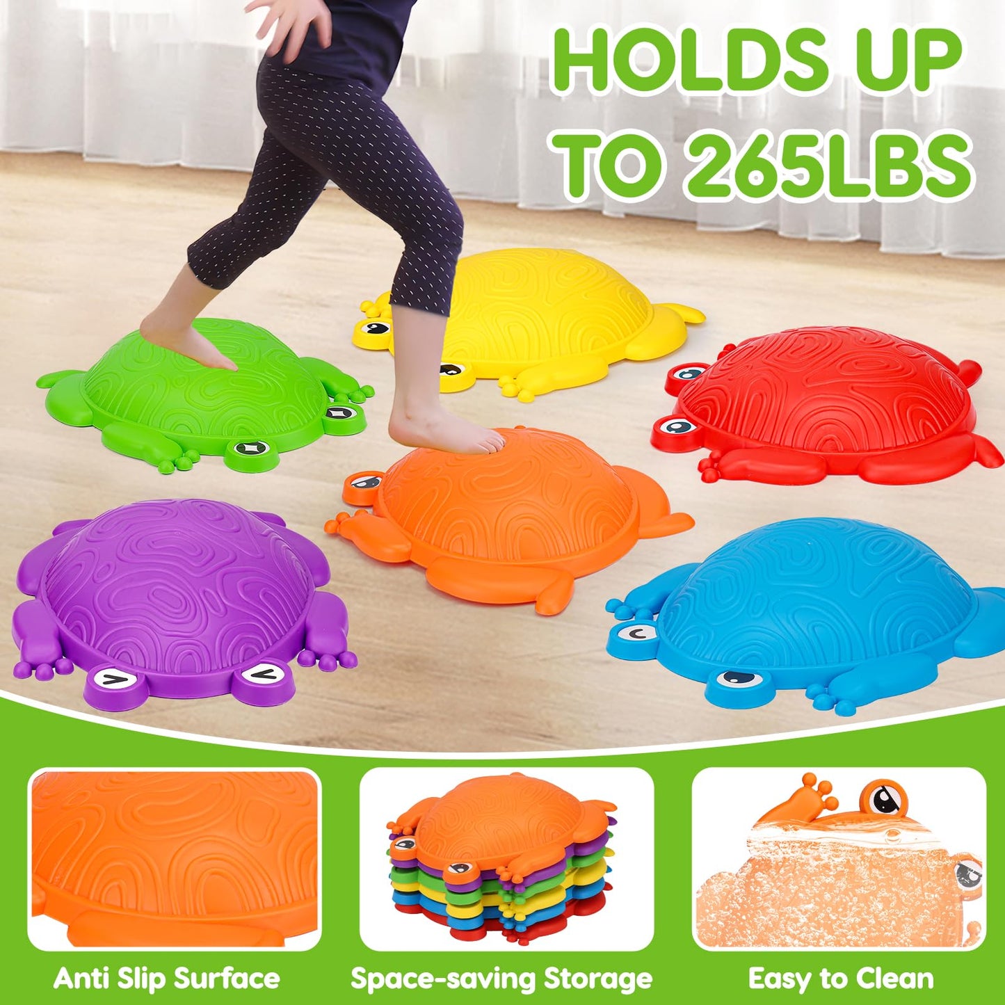 Tsomtto Kids Stepping Stones 6Pcs Frog Balance Stones Outside Game Ages 3-5 4-8 Plastic Jumping Step Stone Up To 265Lbs Indoor Outdoor Sensory Play Toys Toddler Obstacle Course 3 4 5 6 7 Year Old