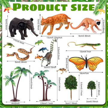 Miniinflat 25 Pcs Rainforest Diorama Animals Figures Toys Set Assorted Creatures Rainforest Diorama Supplies Animals Model Trees