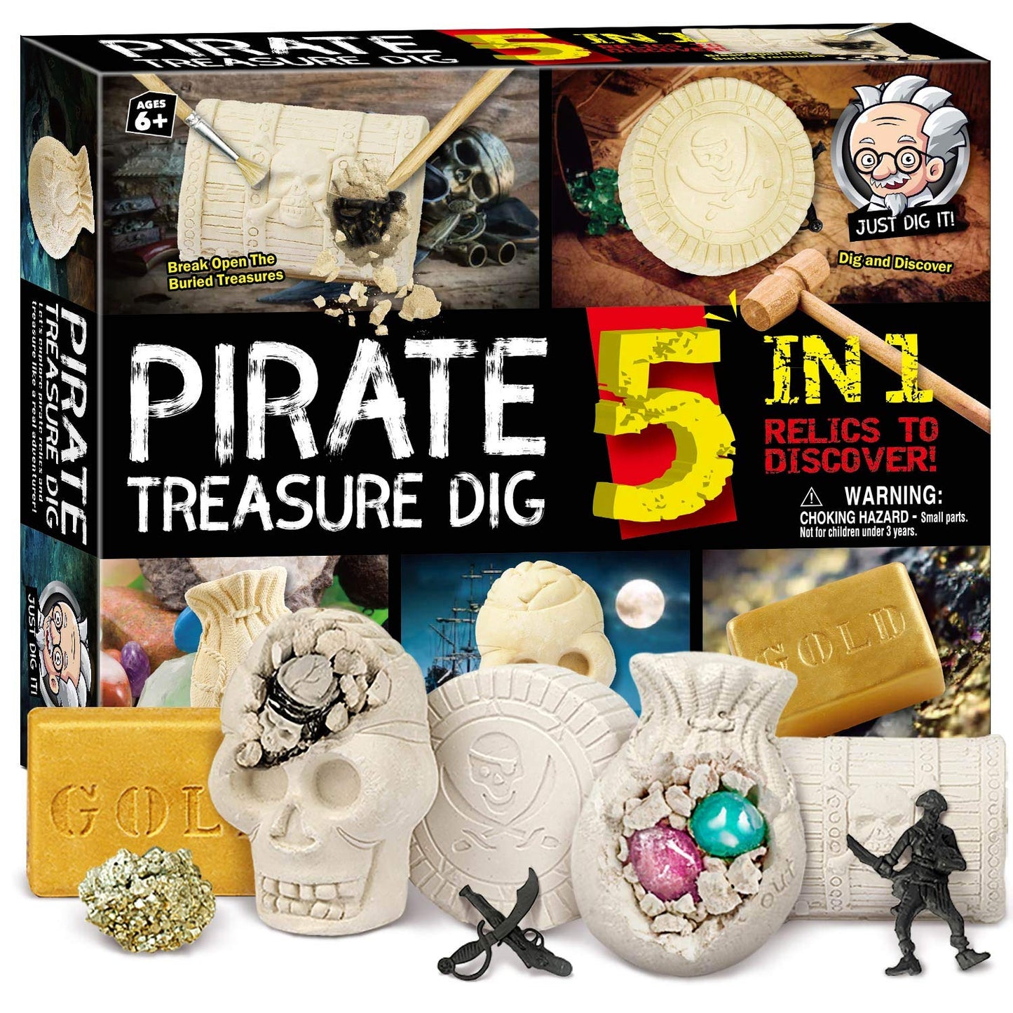 Xxtoys Pirate Treasures Dig Kit Break Into 5 Bricks Treasure Excavation Kits Pirate Toys Gems Dig Kits Interactive Excavating Toys Great Birthday Gift Party Supplies Archeology Educational Stem Kits