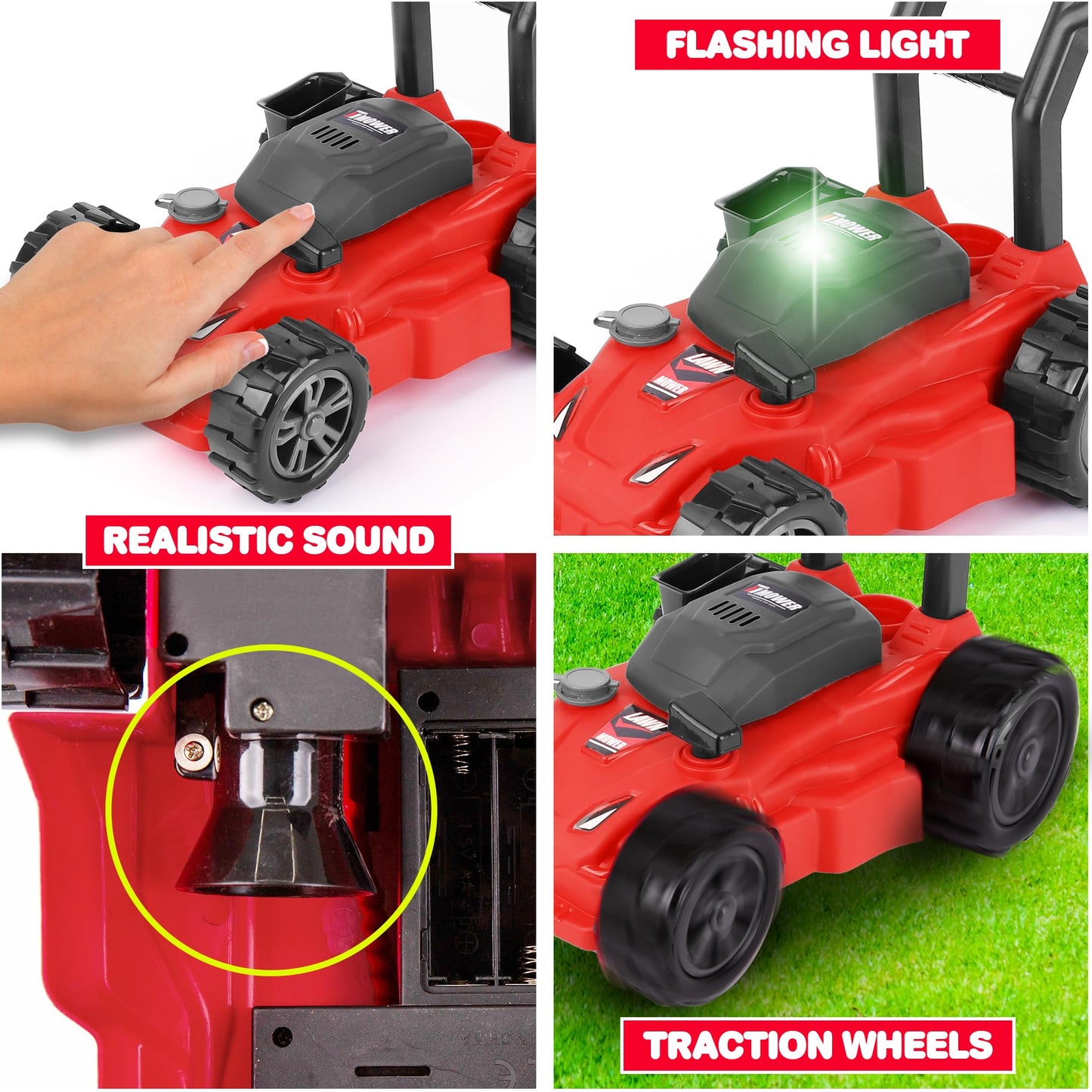 ArtCreativity Kids Lawn Mower Toy - 21 Inches Tall - Lawn Mower for Kids with Startup Sound and Wheels with Realistic Motor-Like