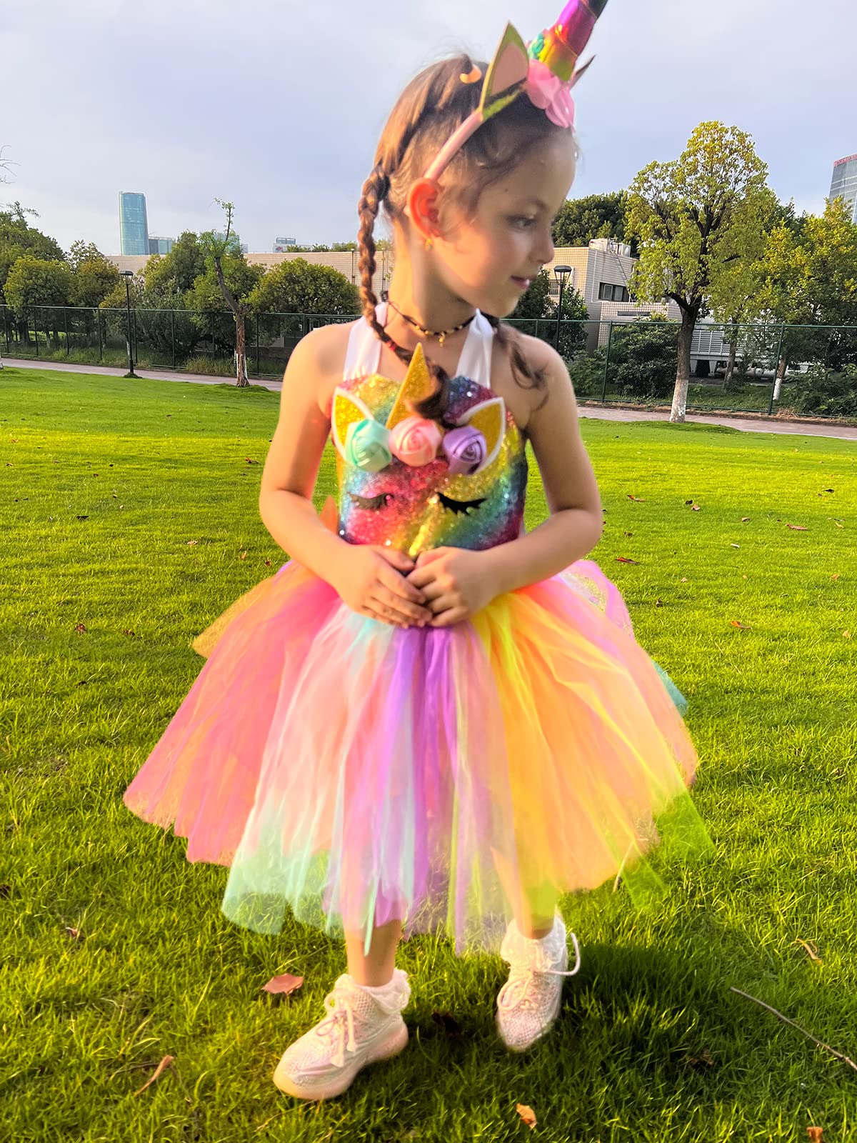 Gigoitly Unicorn Dress For Girls Sequin Unicorn Costume With Led Lights For Halloween Birthday Party Decorations