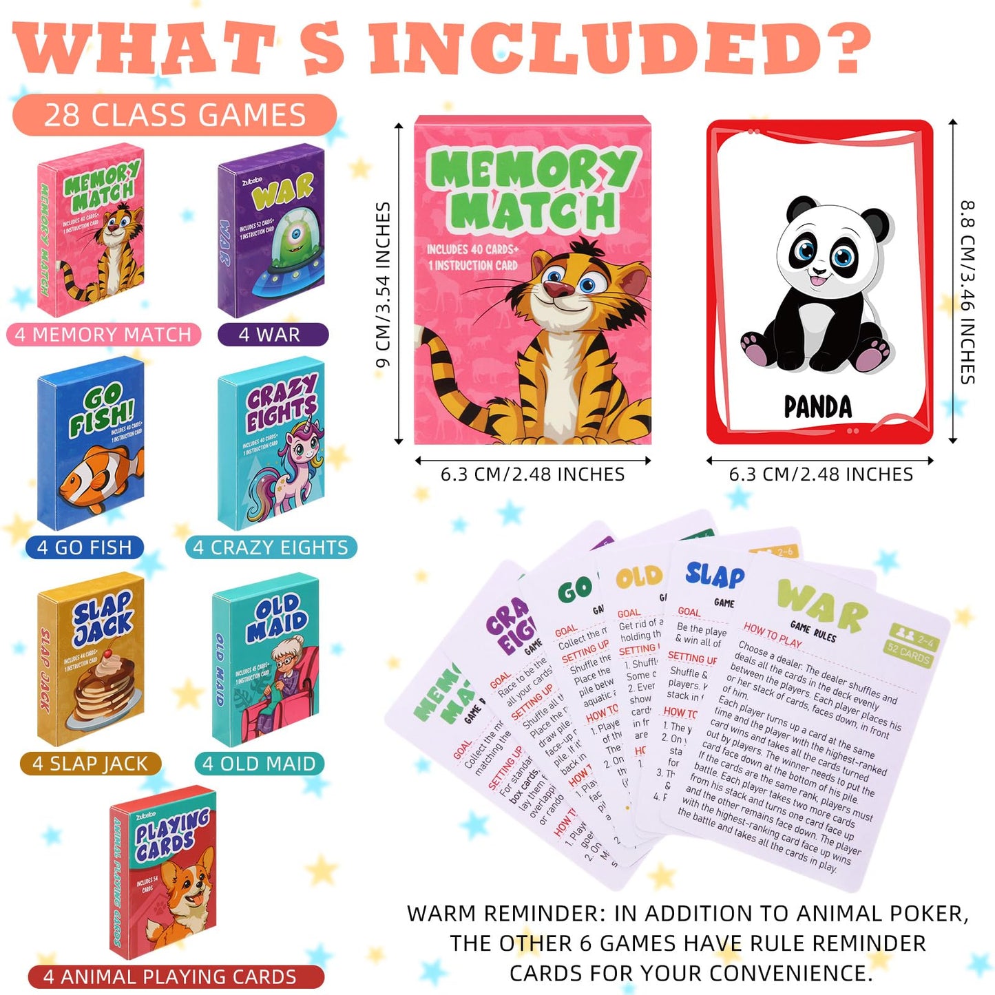 Zubebe 14 Pack Kids Card Games Bulk 7 In 1 Classic Playing Card Game Set For Kids Includes Go Fish,Old Maid,War,Crazy Eights,Mem