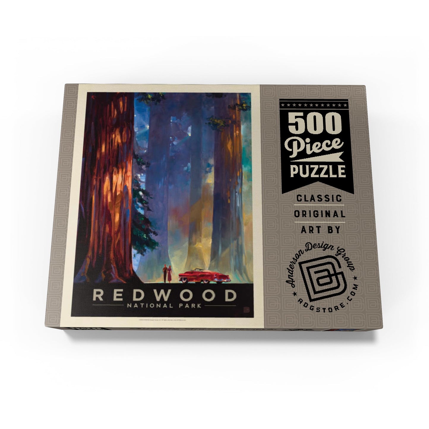 MyPuzzle Redwood National Park: Among The Giants, Vintage Poster - Premium 500 Piece Jigsaw Puzzle for Adults