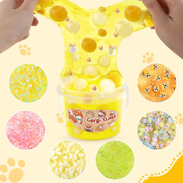 Corgi Yellow Slime Kit - Big Bucket with Slime Clay, 9 Add-ins, Crunchy Slime Sensory Toys, Slimes Party Favors for Girls & Boys