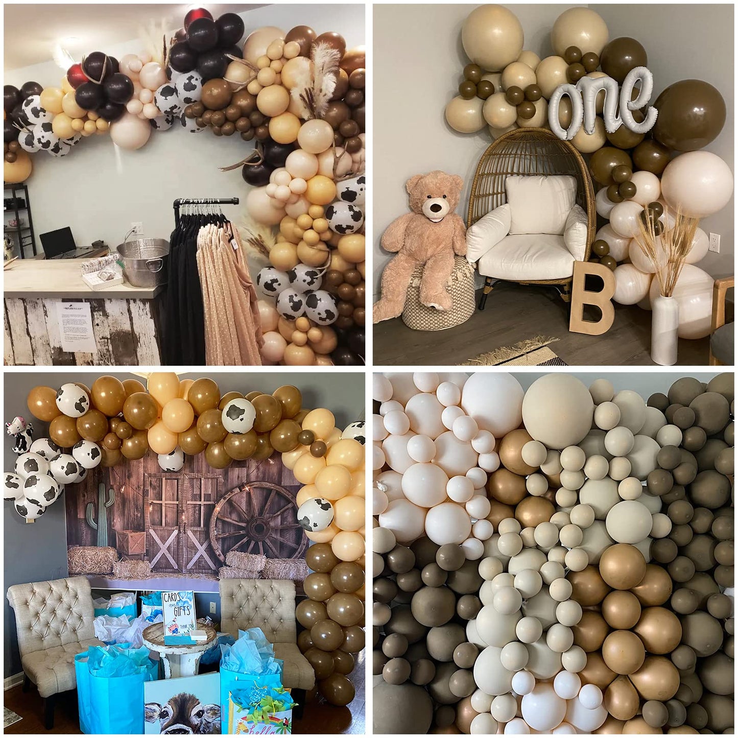 128 Pcs Cow Print Balloon Arch Kit, Brown Nude Tan Apricot Cow Balloon Arch Garland Kit Different Sizes, Latex Balloons Garland