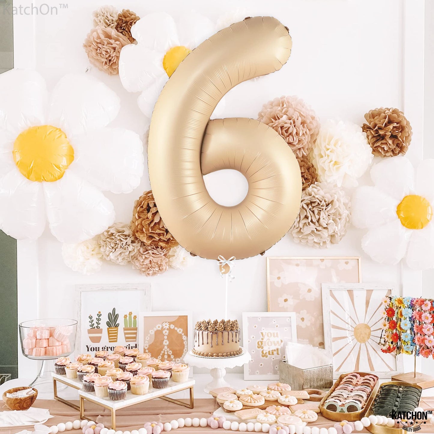 Katchon, Giant Caramel Number 6 Balloon - 40 Inch | 6Th Birthday Balloon For 6Th Birthday Decorations | 6 Balloons For Birthday | Six Balloon Number | 6 Year Old Balloon For 6 Year Decorations