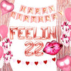 LaVenty 66 PCS Feelin 22 Birthday Party Supplies - Balloons, Banner & Sash for 22nd Birthday Decoration