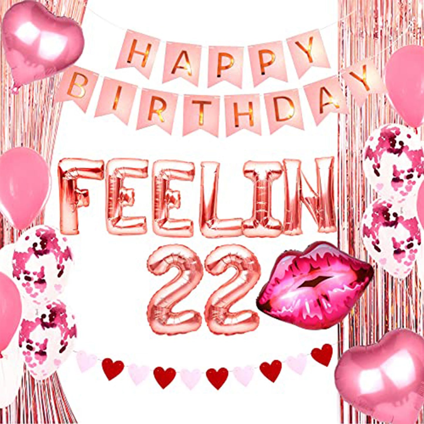 LaVenty 66 PCS Feelin 22 Birthday Party Supplies - Balloons, Banner & Sash for 22nd Birthday Decoration
