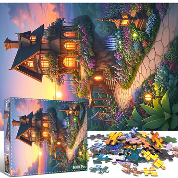 Tangmosaic Puzzles For Adults 1000 Pieces, Jigsaw Puzzles Challenging Night Game, Fairytale House Puzzles Interlock Perfectly No