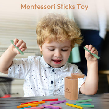 Woodtoe Wooden Montessori Sticks Toys For Kids, 7 Colors Toddler Learning Toys For 1-3 Year Old, Natural Wood Educational Sortin
