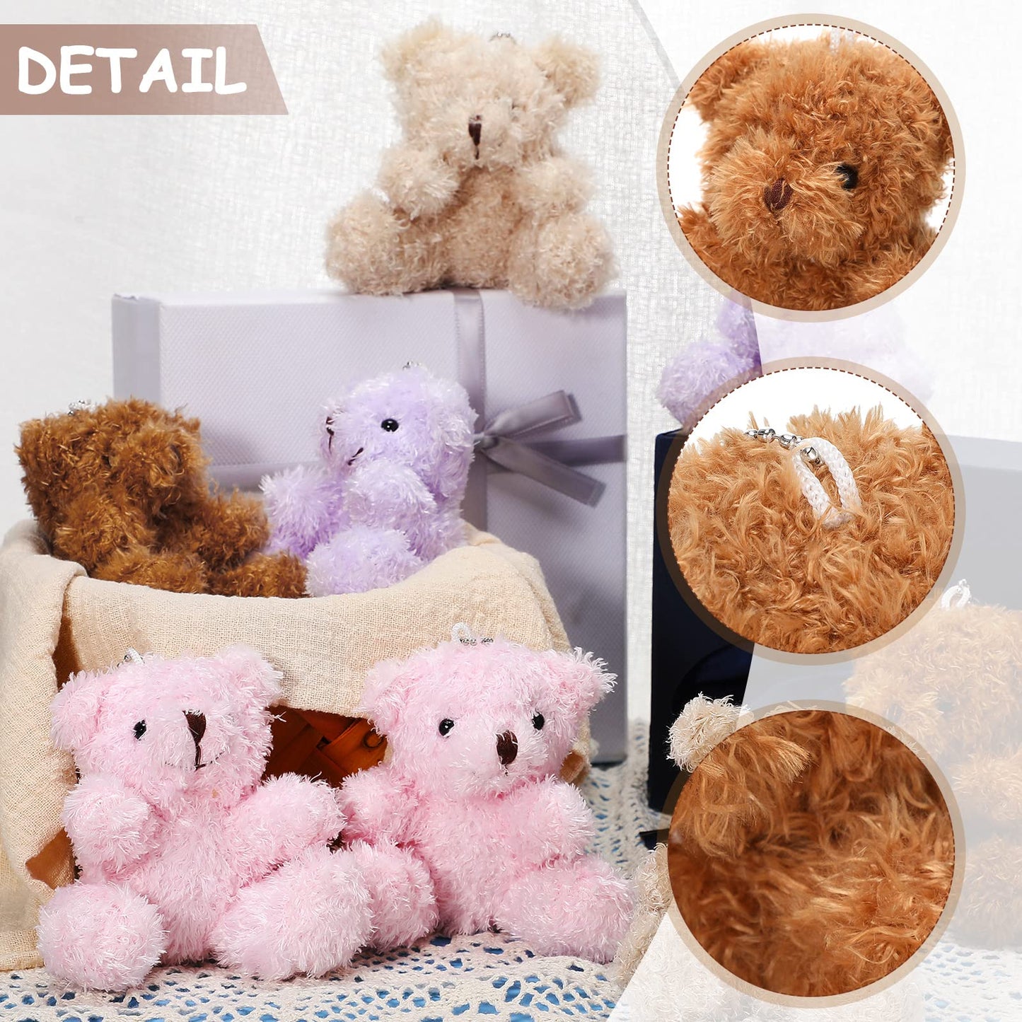 Sotiff 12 Pcs Valentine'S Day Mini Bear Plush Stuffed 4 Inch Small Fuzzy Bear Bulk Animal Doll Keychains For Baby Shower Birthday Party Favor Classroom Exchange Gifts(Brown, Apricot, Purple, Pink)